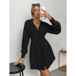 fitted waist White Shirt Dress Long Sleeve Button-down Business Minimalist
